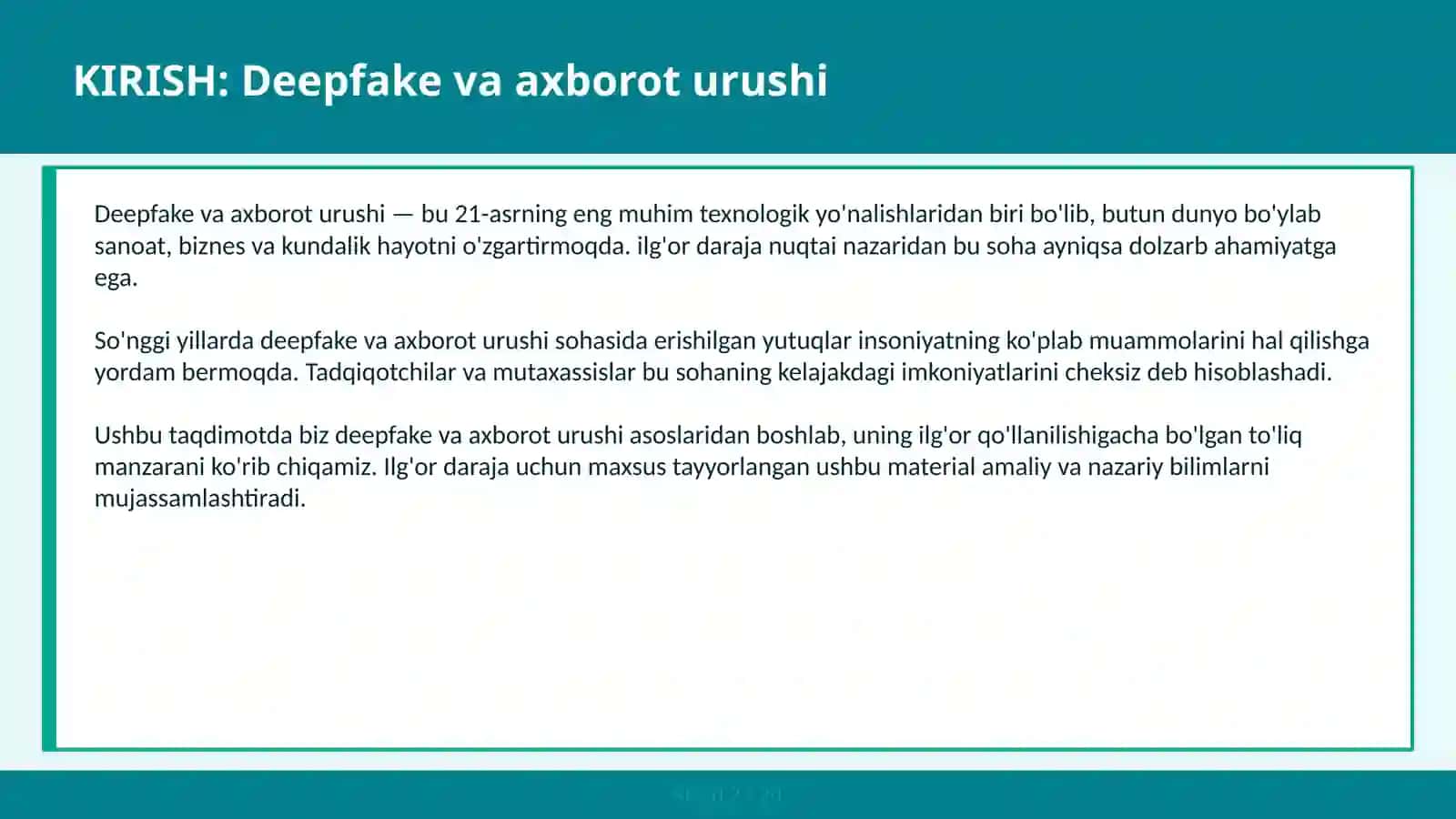 DEEPFAKE VA AXBOROT URUSHI 2