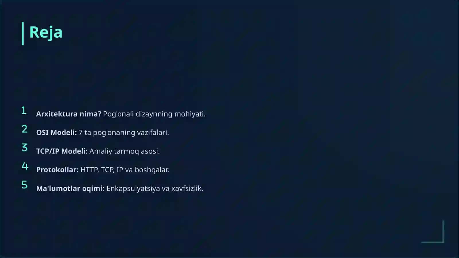 Pog'onali arxitektura tushunchasi va protokollar 2