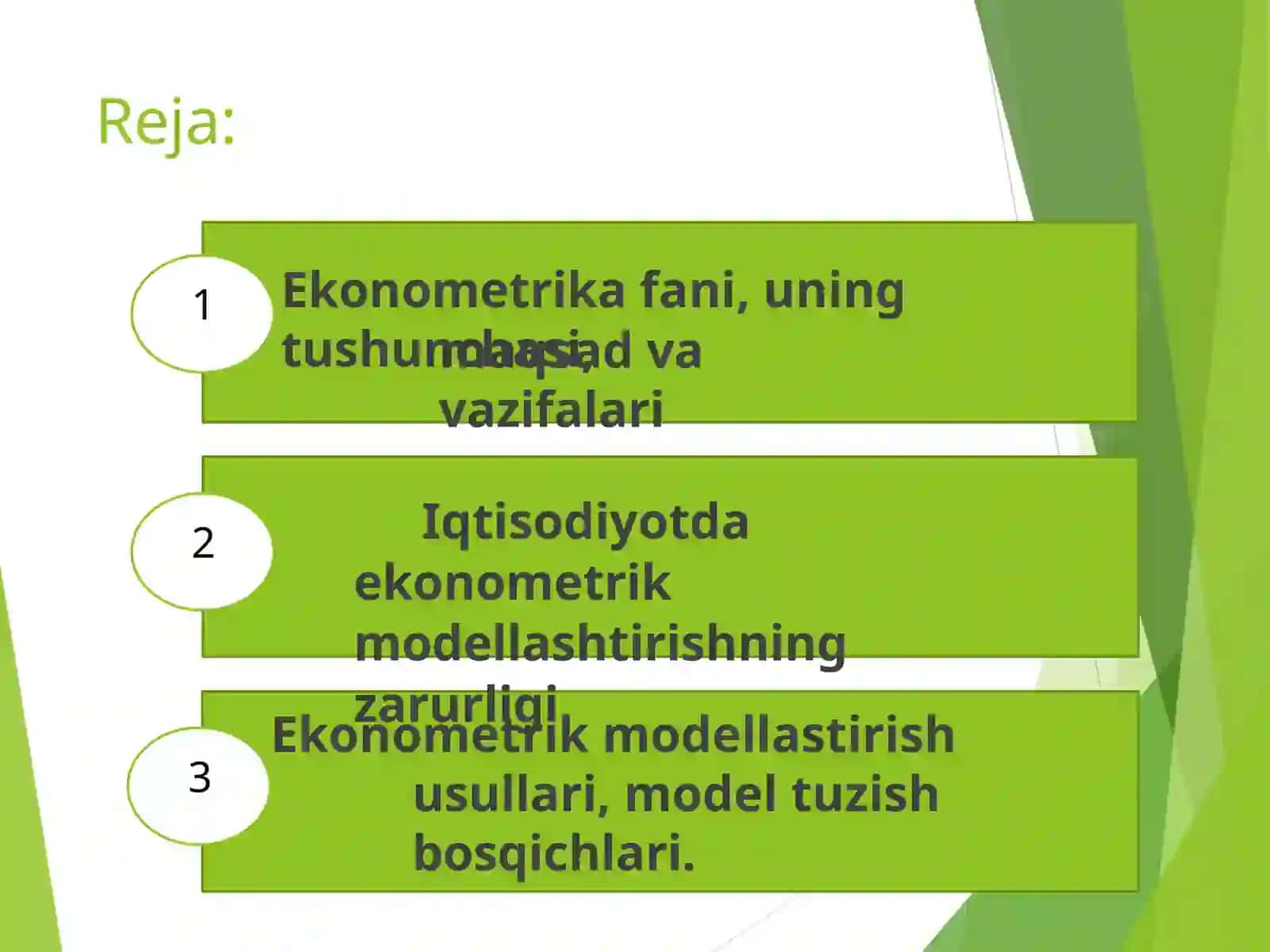 Ekonometrik modellashtirish asoslari bo’yicha video ma’ruza 2