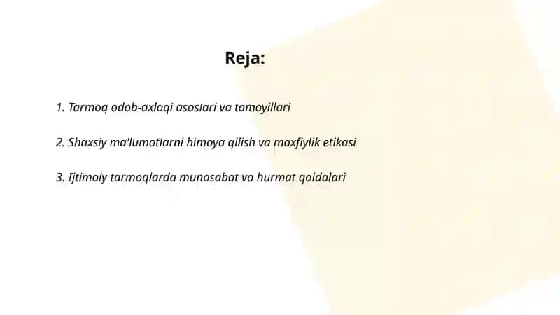 Tarmoq odob axloqi (infoetika) 2
