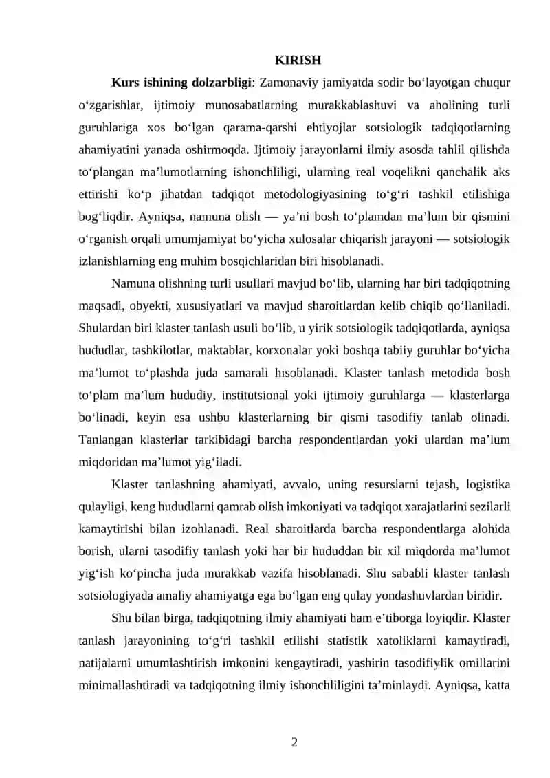 Sotsiologik tadqiqotlarda klaster tanlash 2