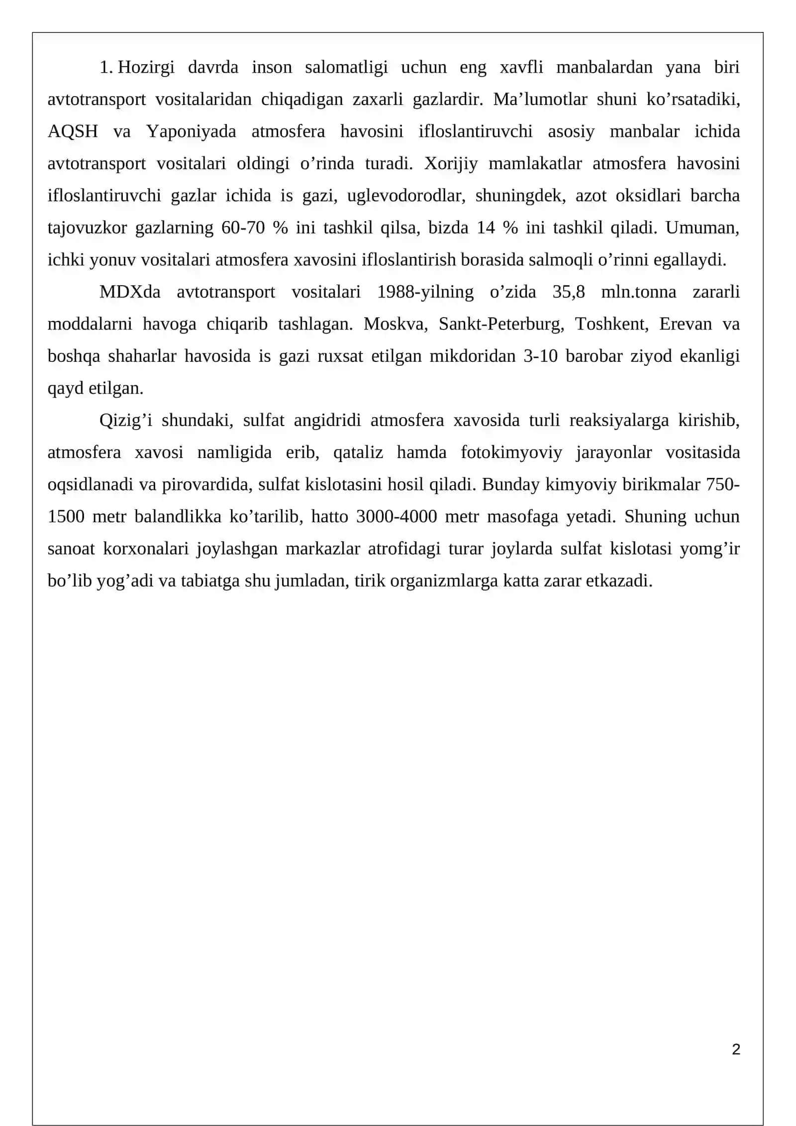 Muhit ifloslanishida transportning o’rni 2