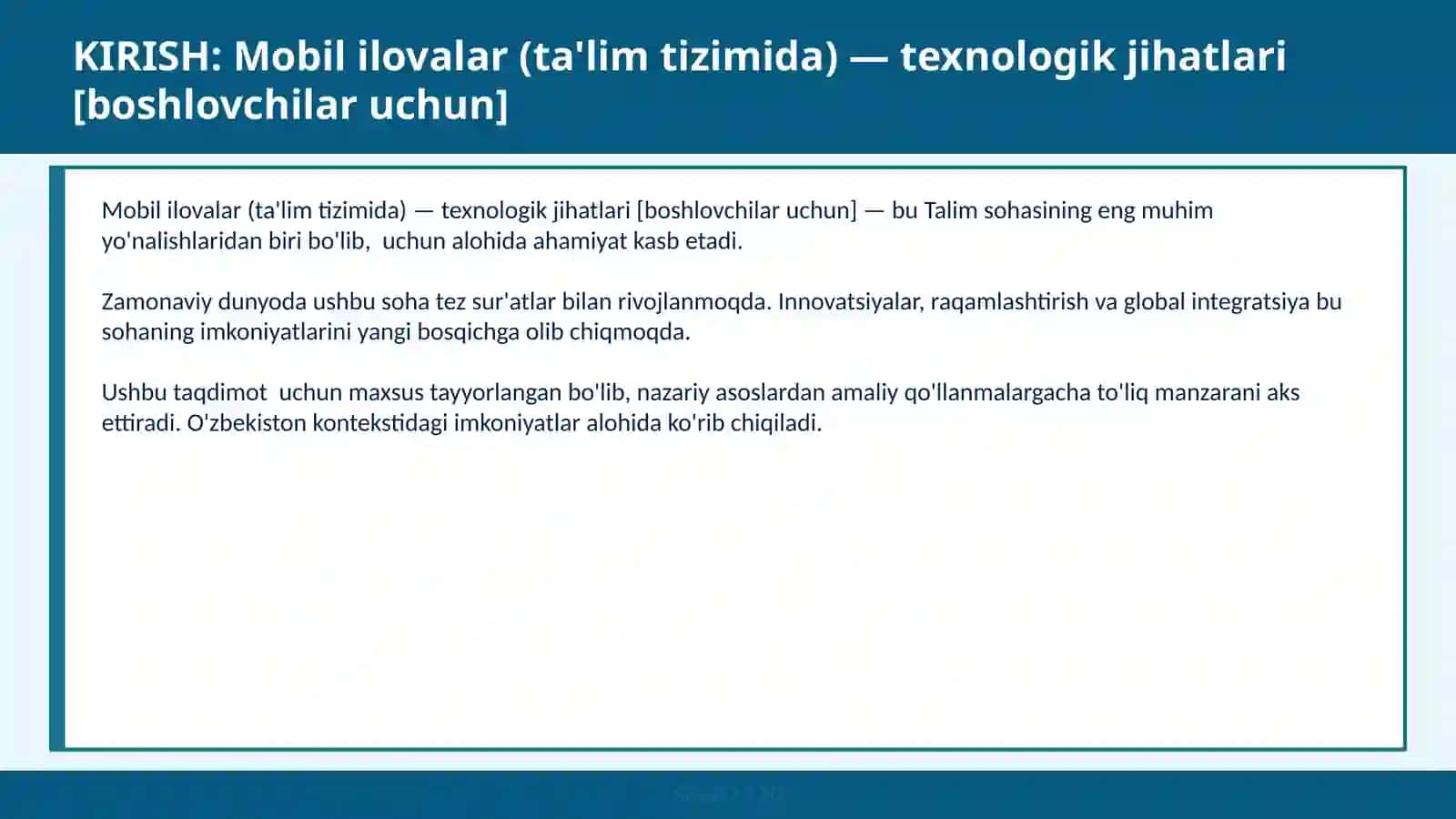 Mobil Ilovalar (Ta'lim Tizimida) — Texnologik Jihatlari [Boshlovchilar Uchun] 2