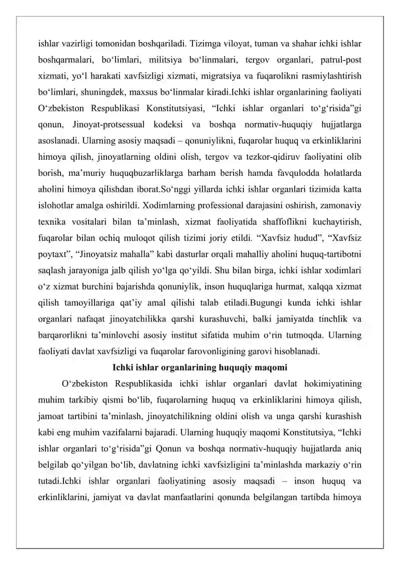 Ichki ishlar organlarining tizimi va vazifalari 2