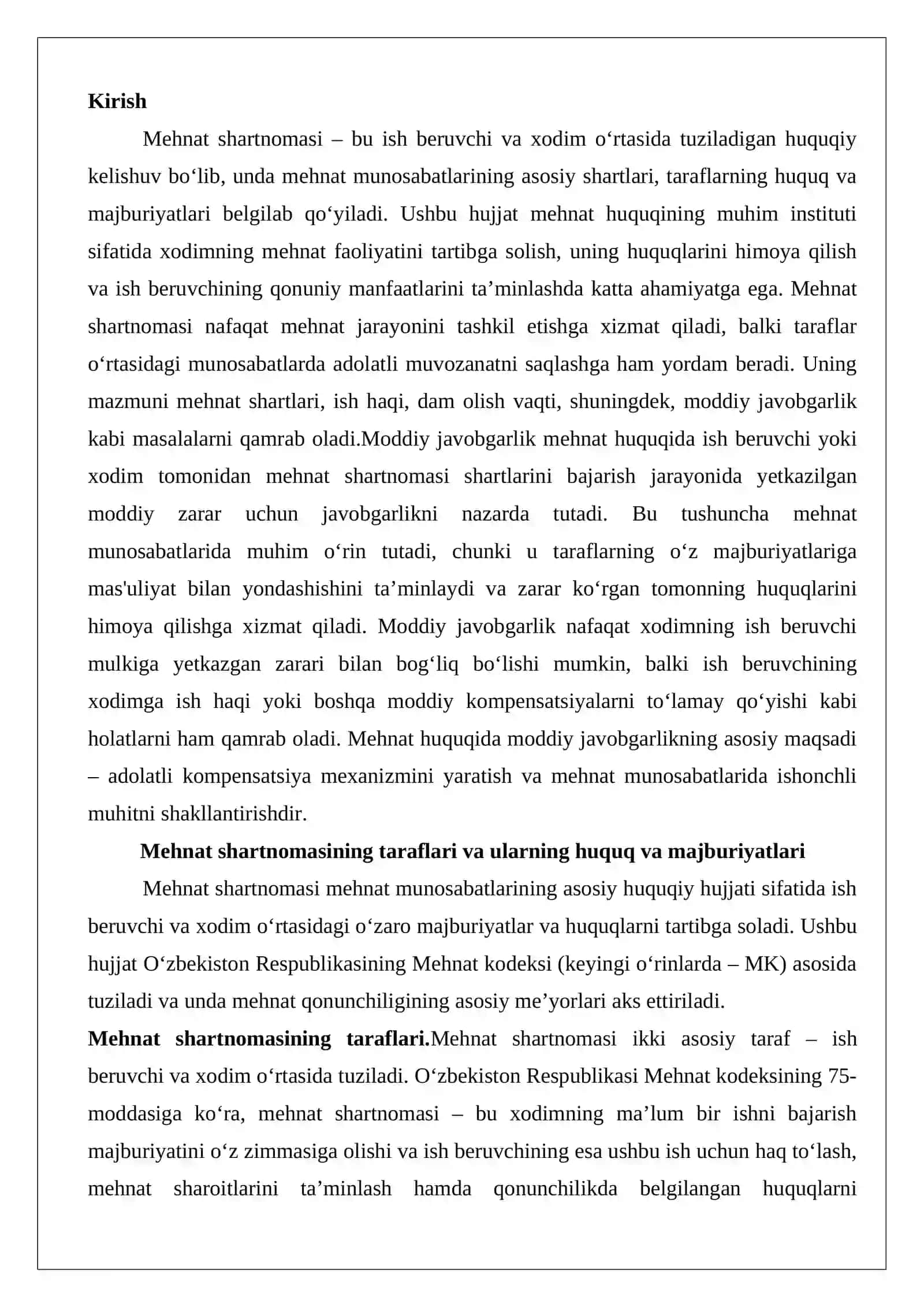 Mehnat shartnomasi taraflarining moddiy javobgarligi 2