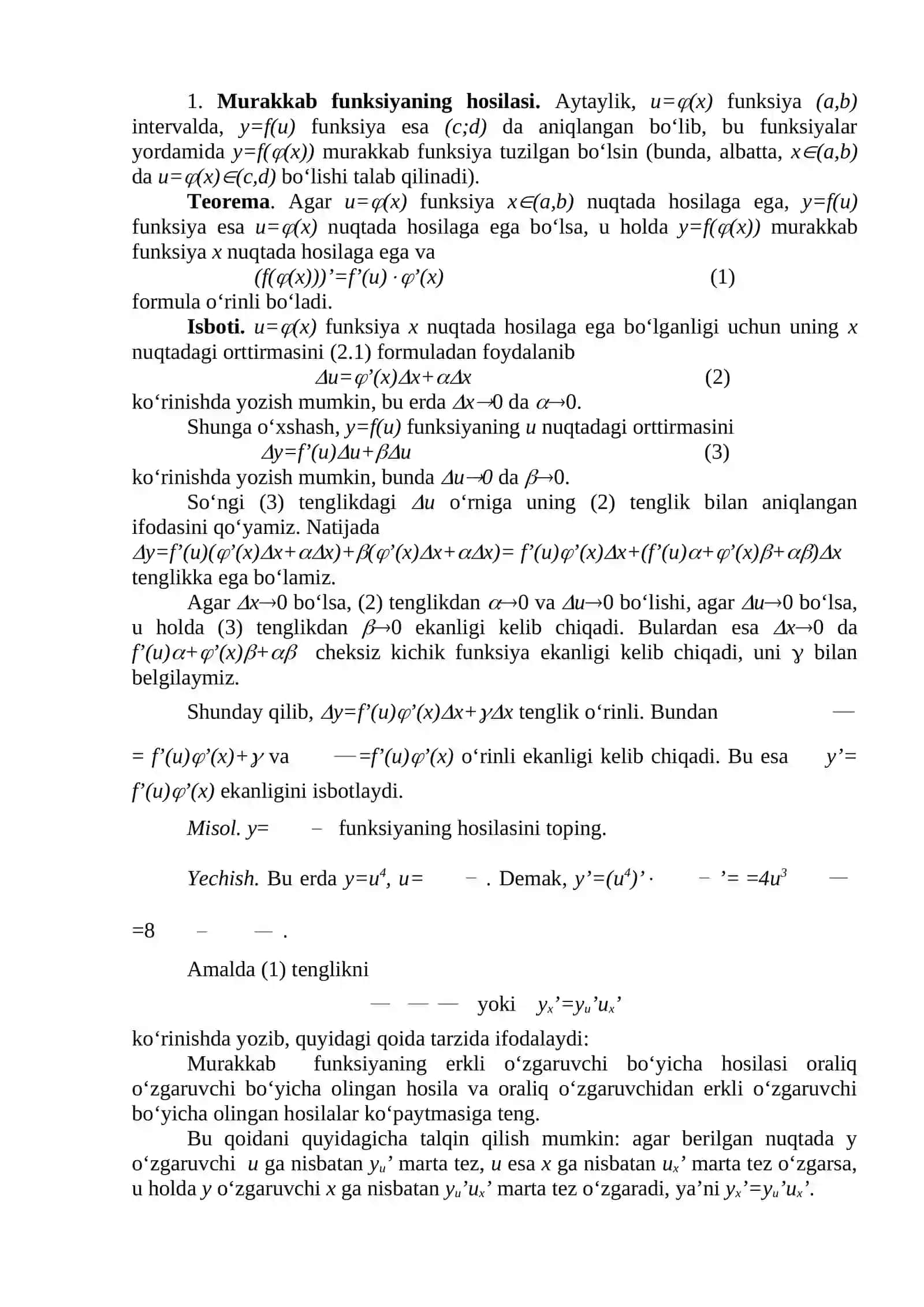 Teskari trigonometrik funksiyalarning hosilalari 2