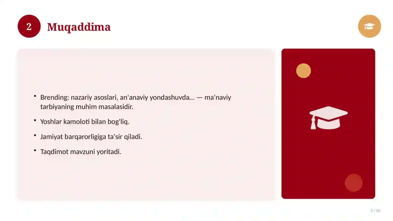 TAQDIMOT Brending: nazariy asoslari, an'anaviy yondashuvda (Kurs ishi) 2