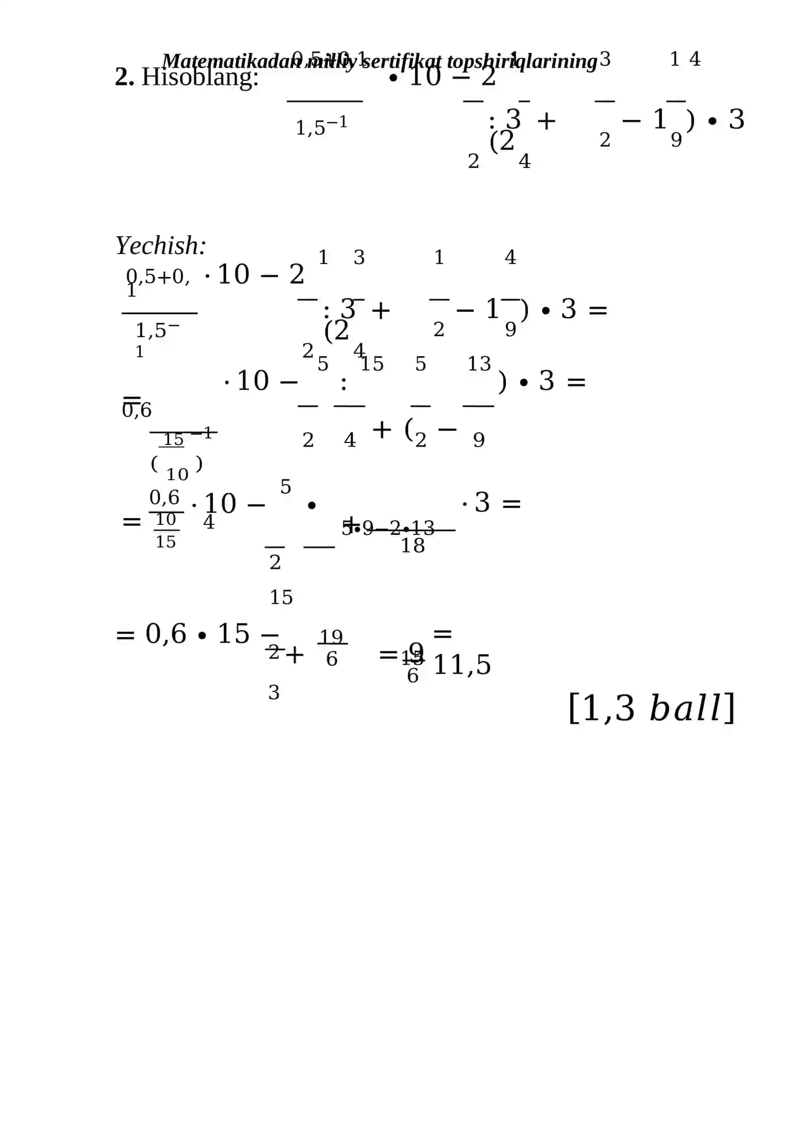 Matematikadan milliy sertifikat topshiriqlarining yechimlari 2