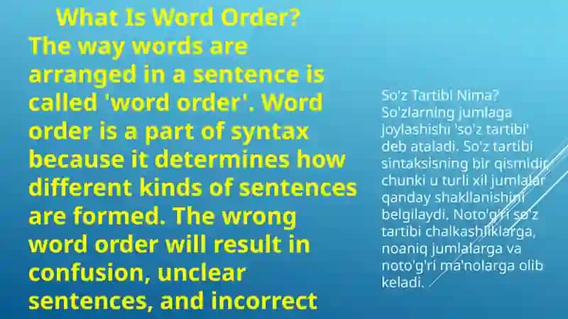 The order of words in a sentence 2
