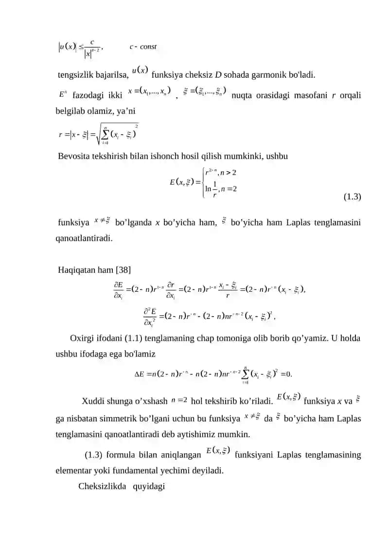 Laplas tenglamasining fundamental yechimi 2