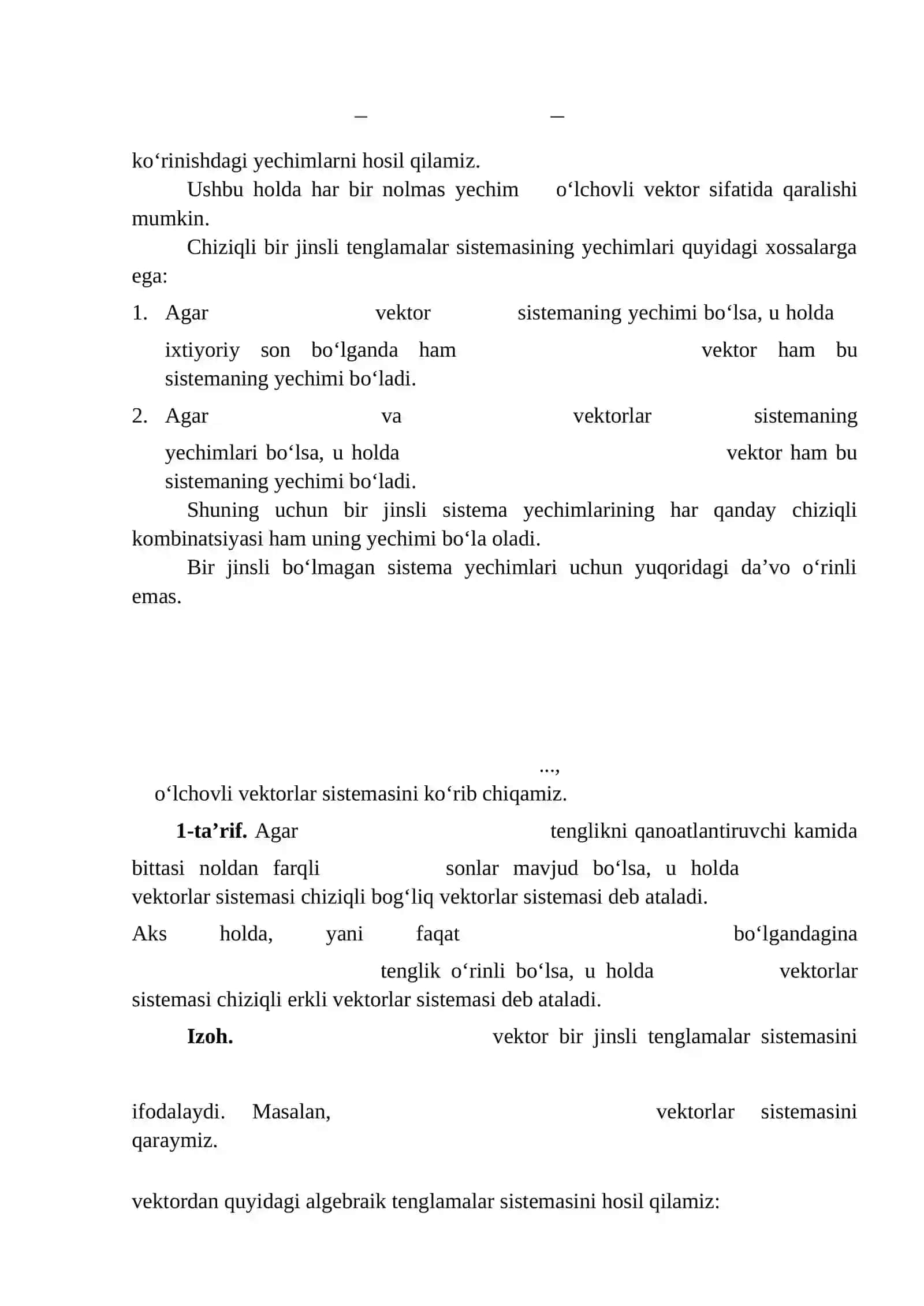 Bir jinsli chiziqli algebraik tenglamalar sistemasining yechimlari 2