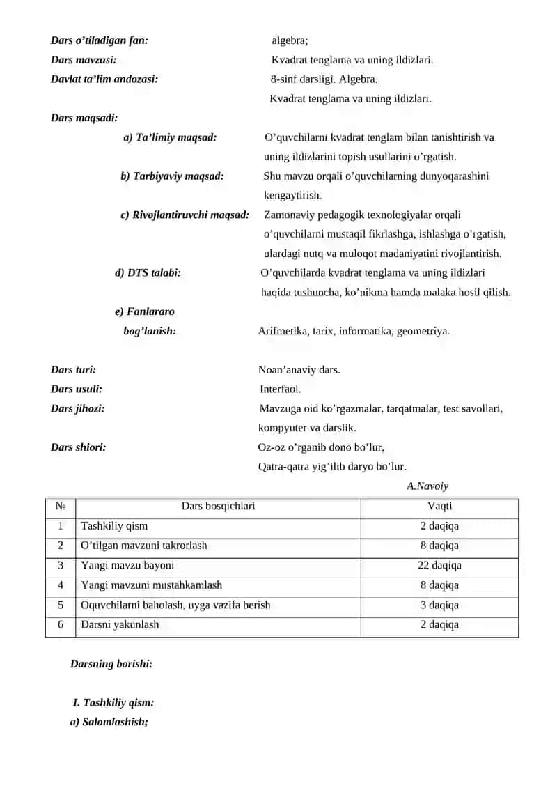 Algebra fanidan bir soatlik Dars 2