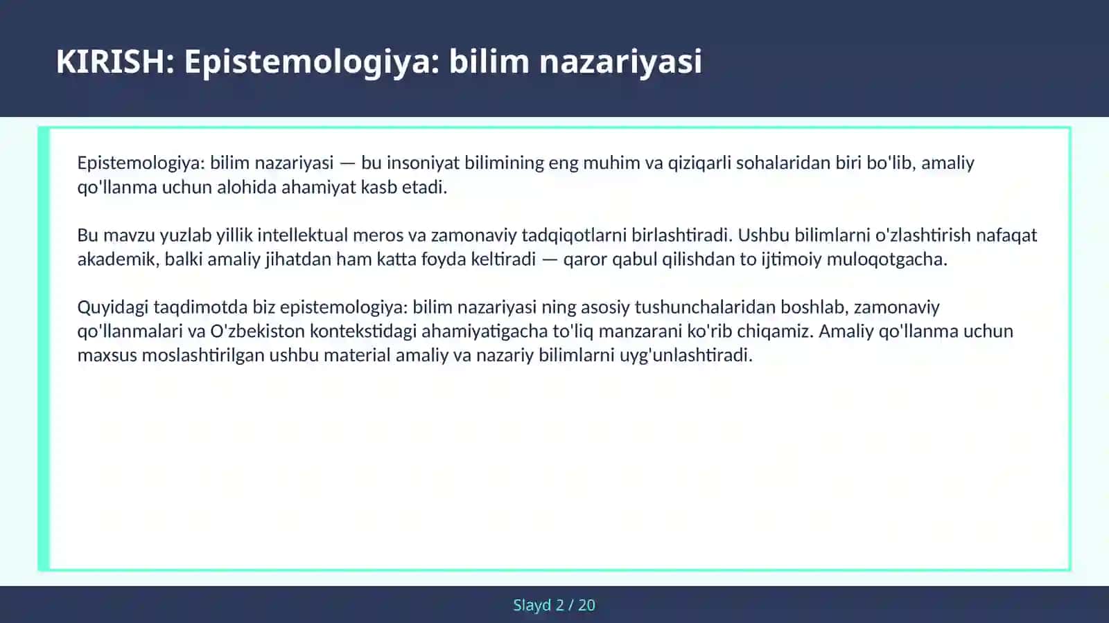 Epistemologiya: Bilim Nazariyasi 2