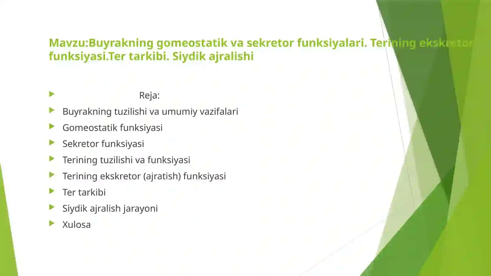 Buyrakning gomeostatik va sekretor funksiyalari 2