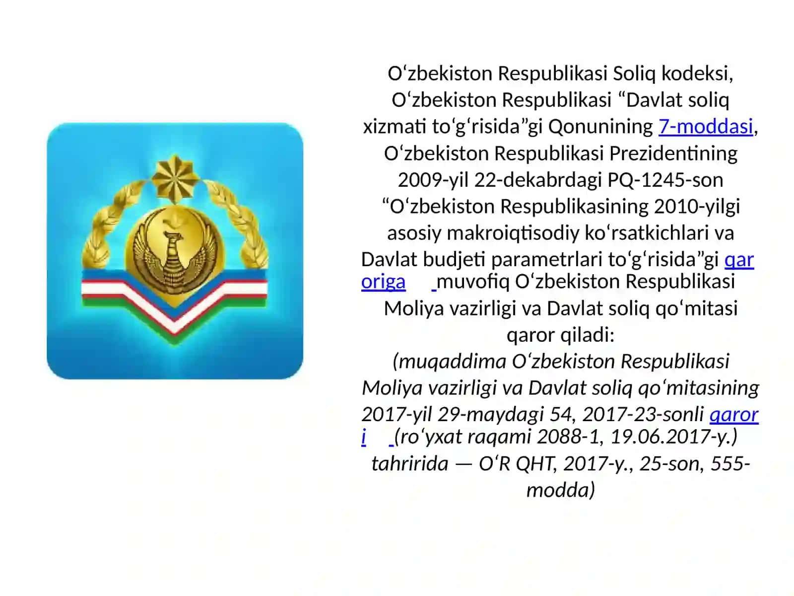 Davlat soliq xizmati to'g'risida 2
