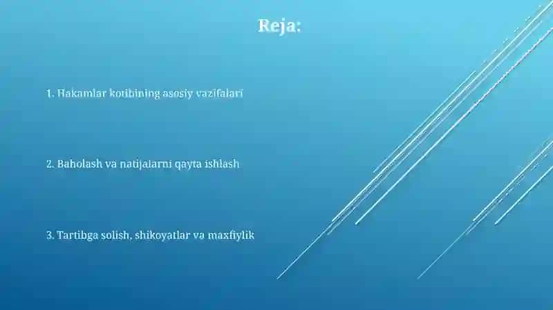 Musobaqa vaqtida kotib hakamlarining faoliyati 2