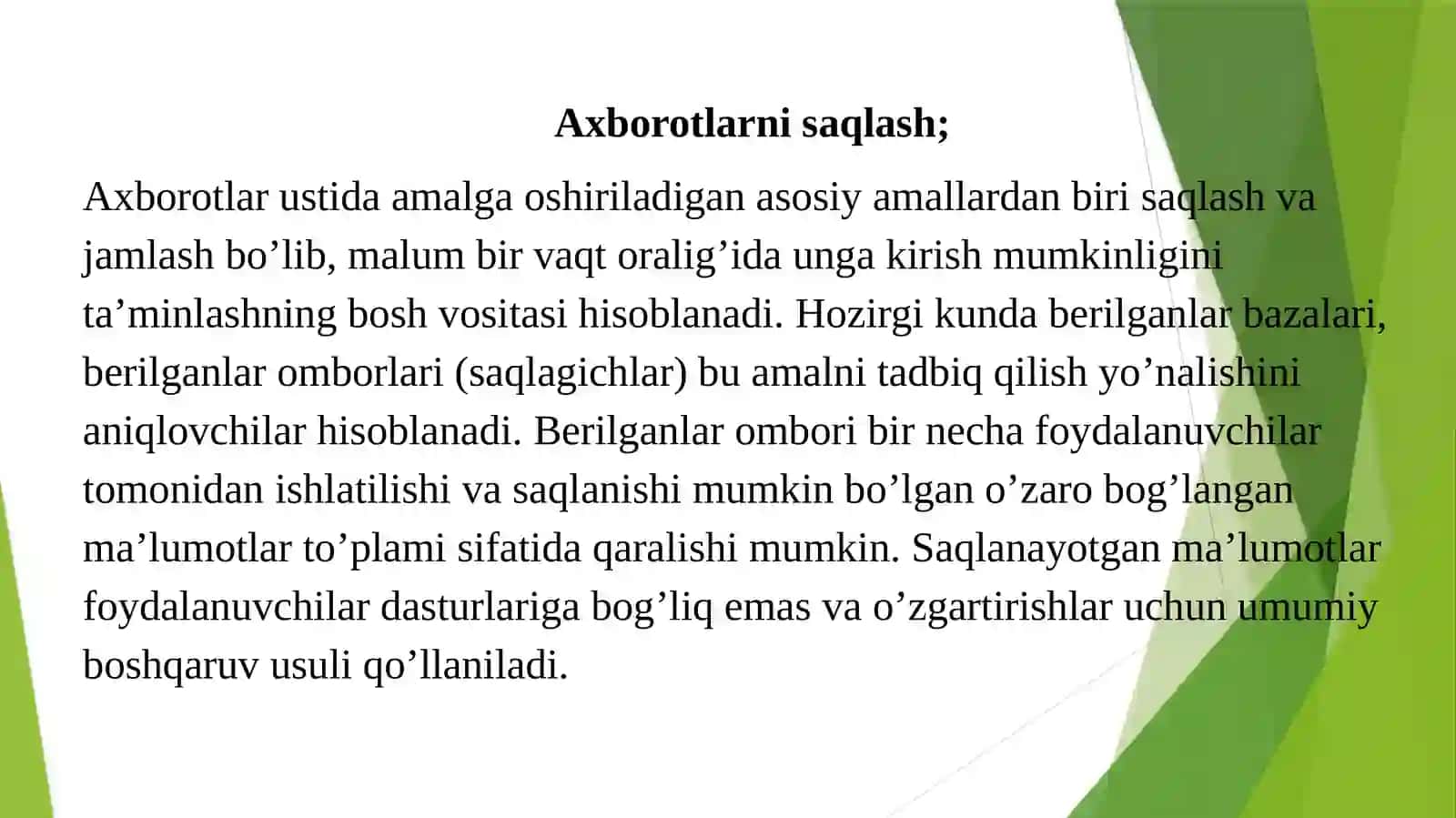 AXBOROTLARNI SAQLASH VA IZLASH TAMOYILLARI 2