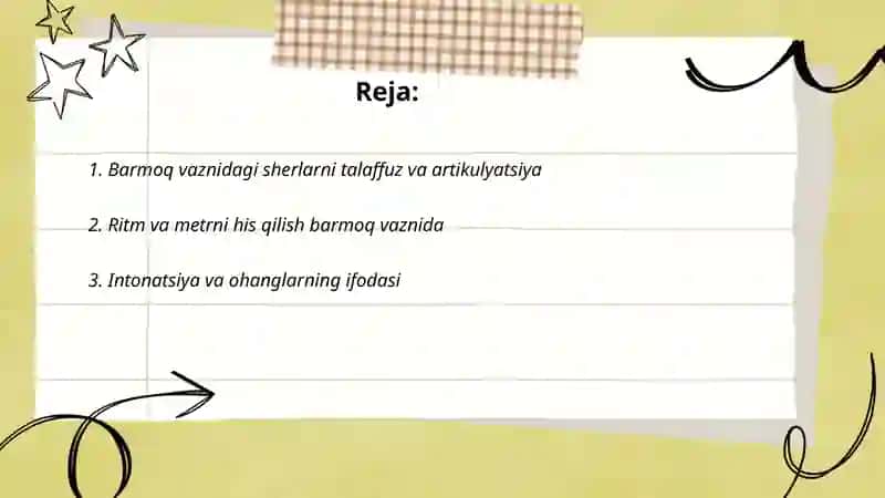 Barmoq vaznidagi sherlarni ifodali oʻqish 2