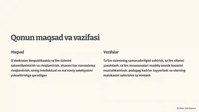 O'zbekiston Respublikasi Ta'lim to'g'risida qonun 2