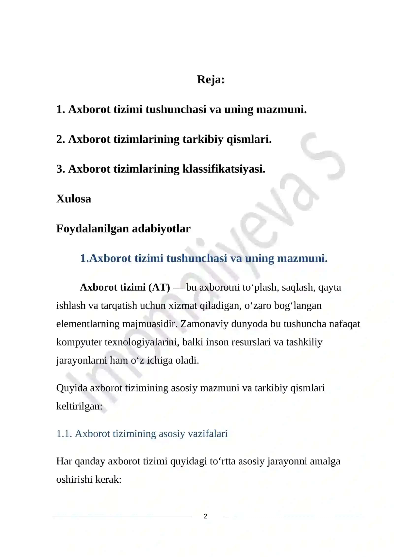 Axborot tizimlari tushunchasi va klassifikatsiyasi 2