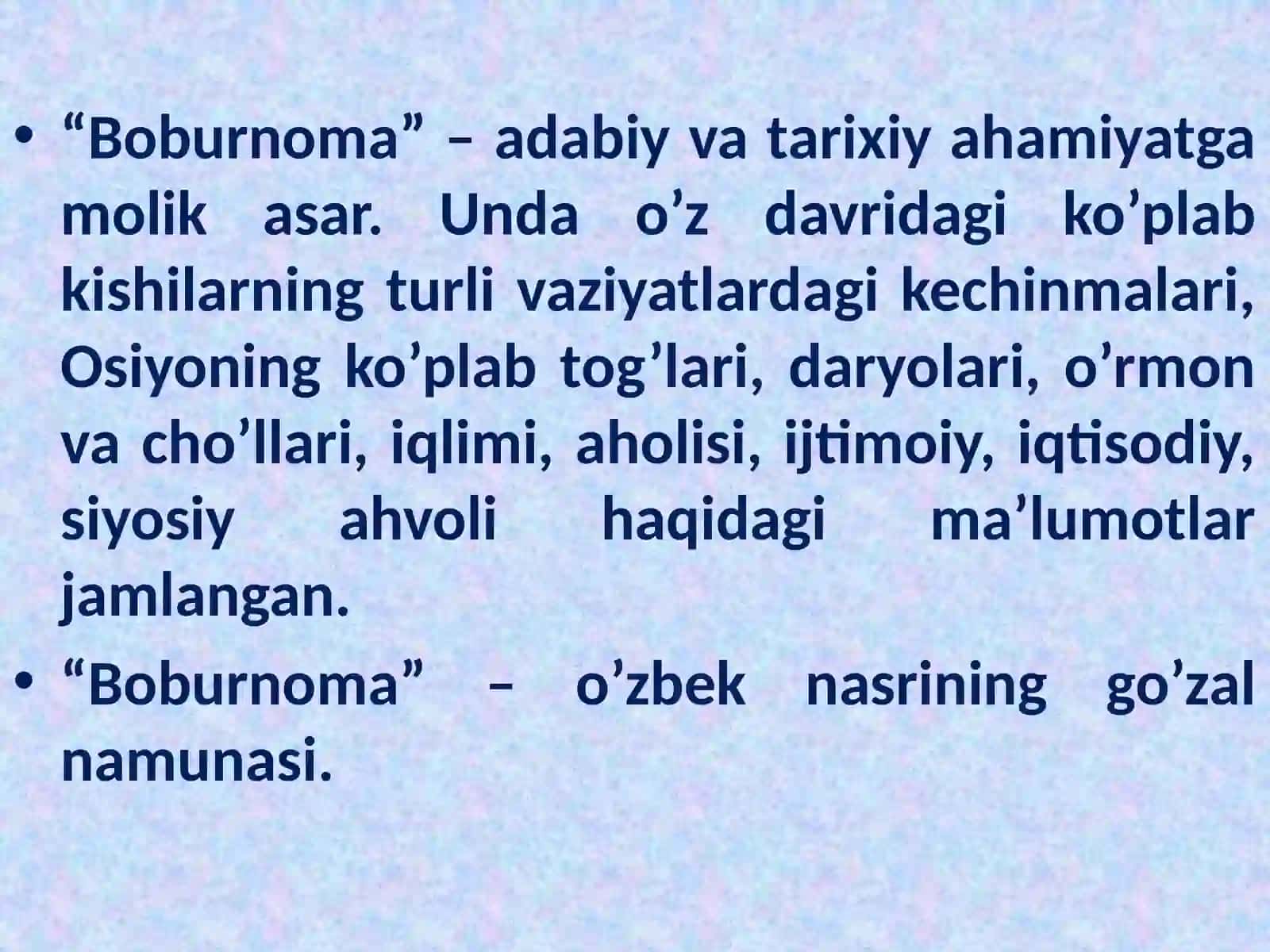 “Boburnoma”ning tarixiy ahamiyati 2