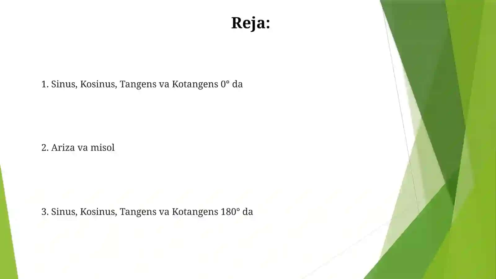 Sinus, Kosinus, Tangens va Kotangens 2