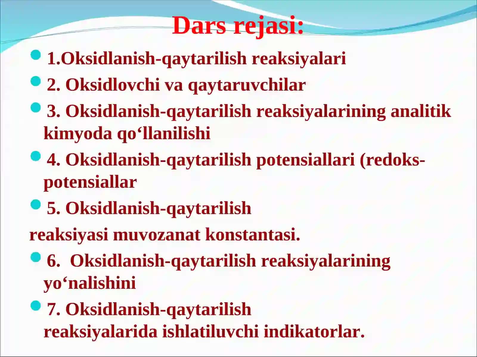 OKSIDLANISH QAYTARILISH REAKSIYALARINING ANALIZDA QO’LLANILISHI 2