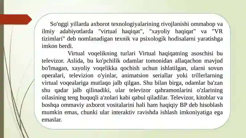 Virtual vaqolikning turlari 2