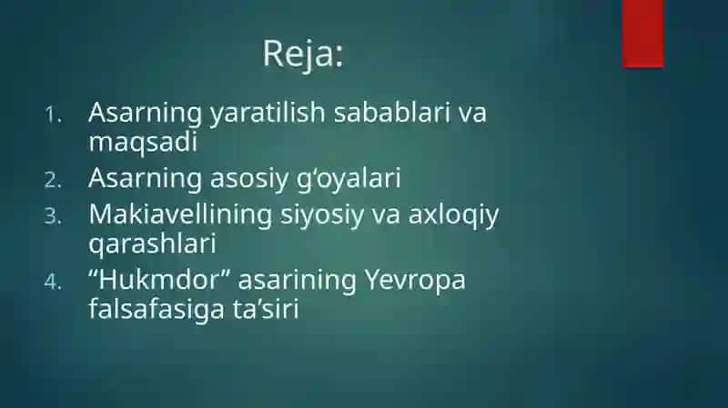 Nikolay Makiavellining "hukmdor"asari haqida mustaqil ish 2