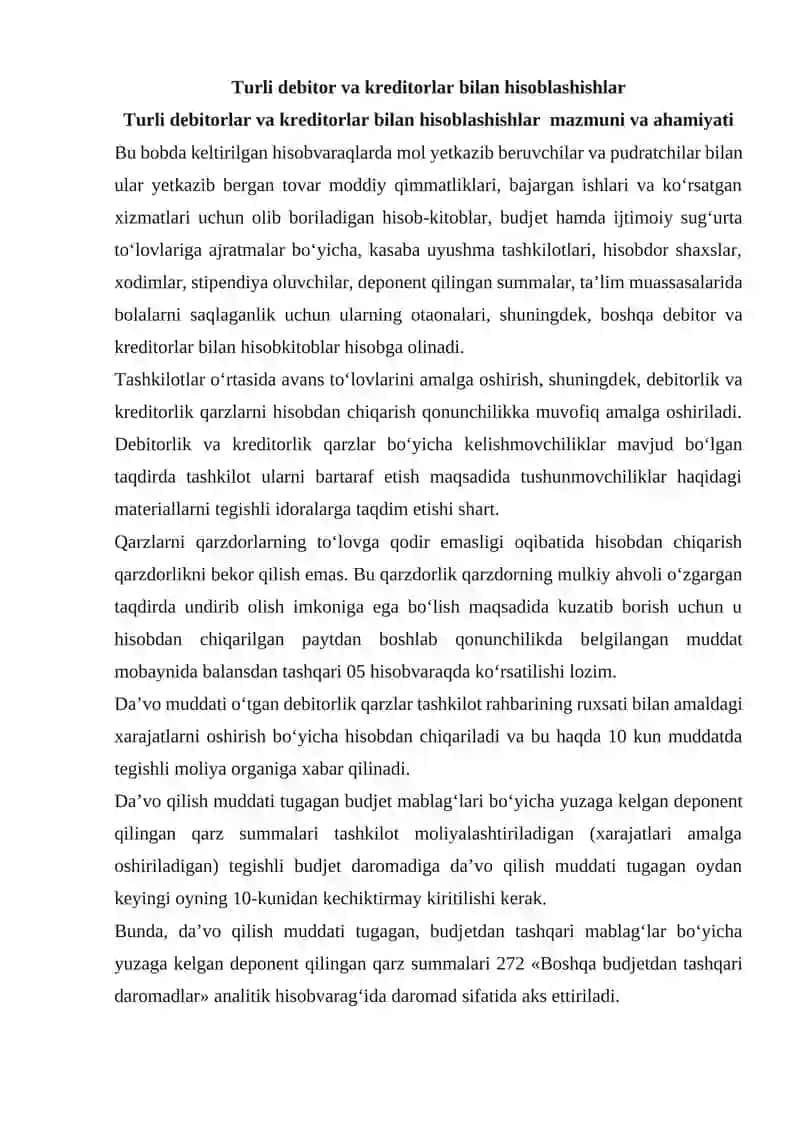 DEBITORLIK VA KREDITORLIK QARZLARNI TAHLILI 2