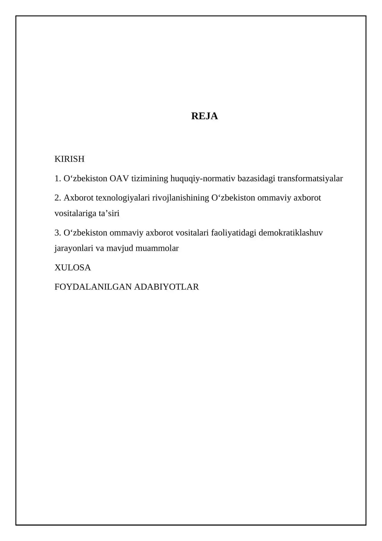 O‘zbekiston Respublikasida ommaviy axborot vositalarining faoliyati (o‘zgarish va muammolar) 2