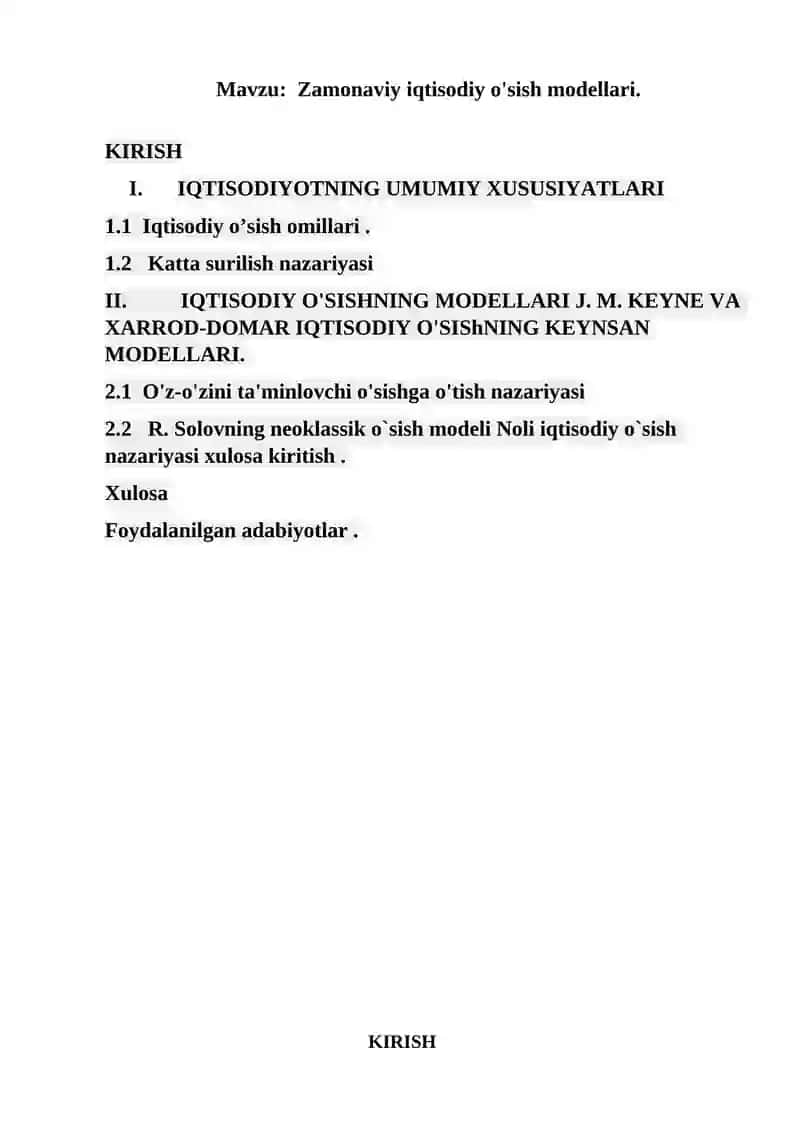 Zamonaviy iqtisodiy o'sish modellari. 2