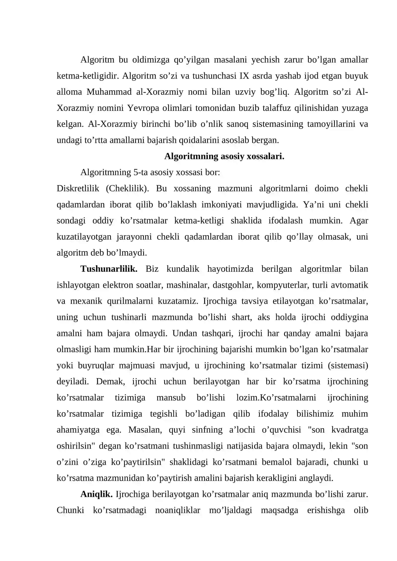 Algoritmlar, ulаrning хоssаlаri. Bеrilish usullаri vа strukturаlаri 2