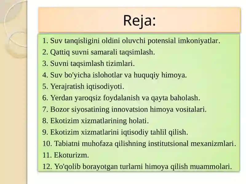 ATROF-MUHIT VA TABIIY RESURSLAR IQTISODIYOTI 2