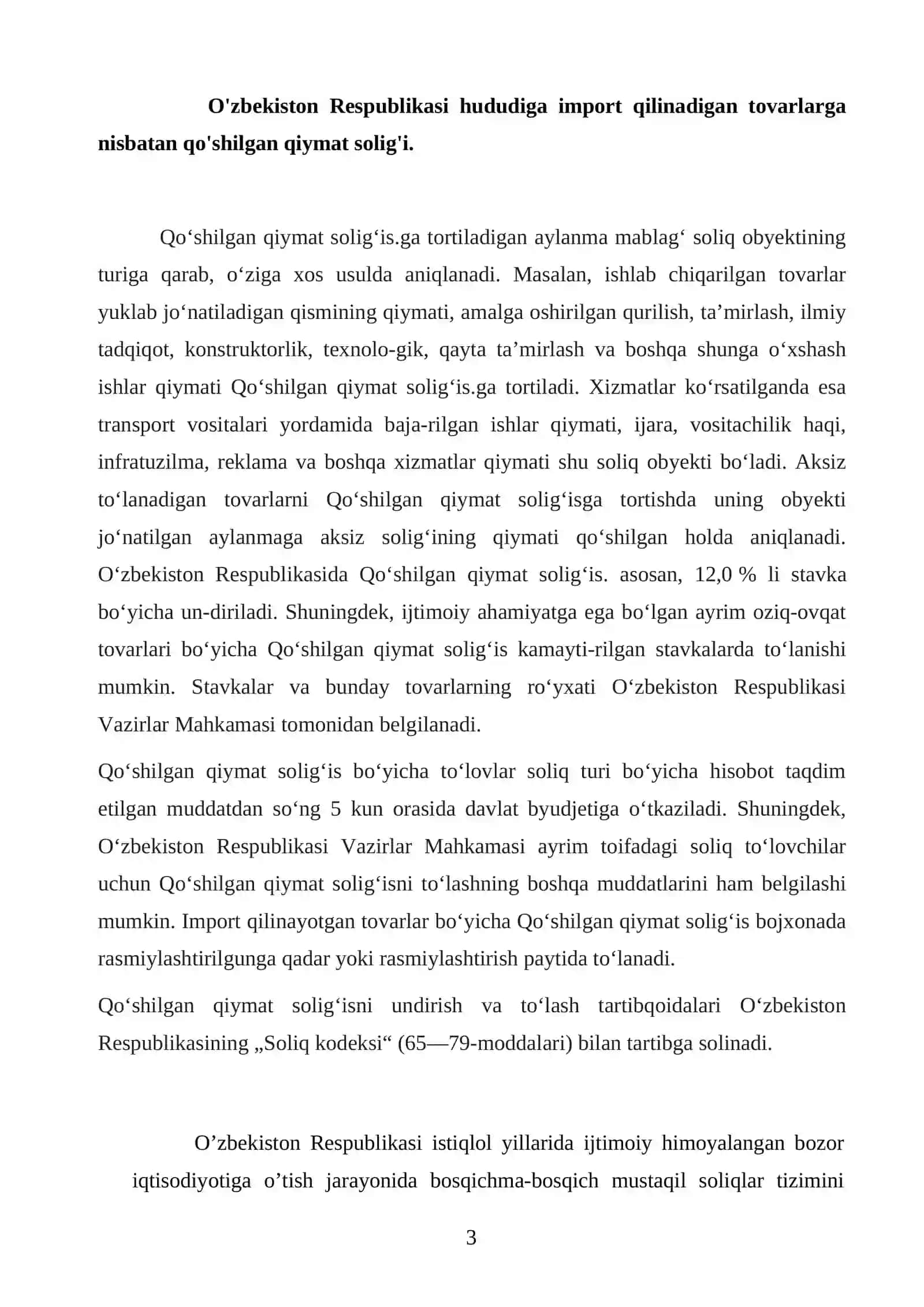 Qo’shilgan qiymat solig’i 2