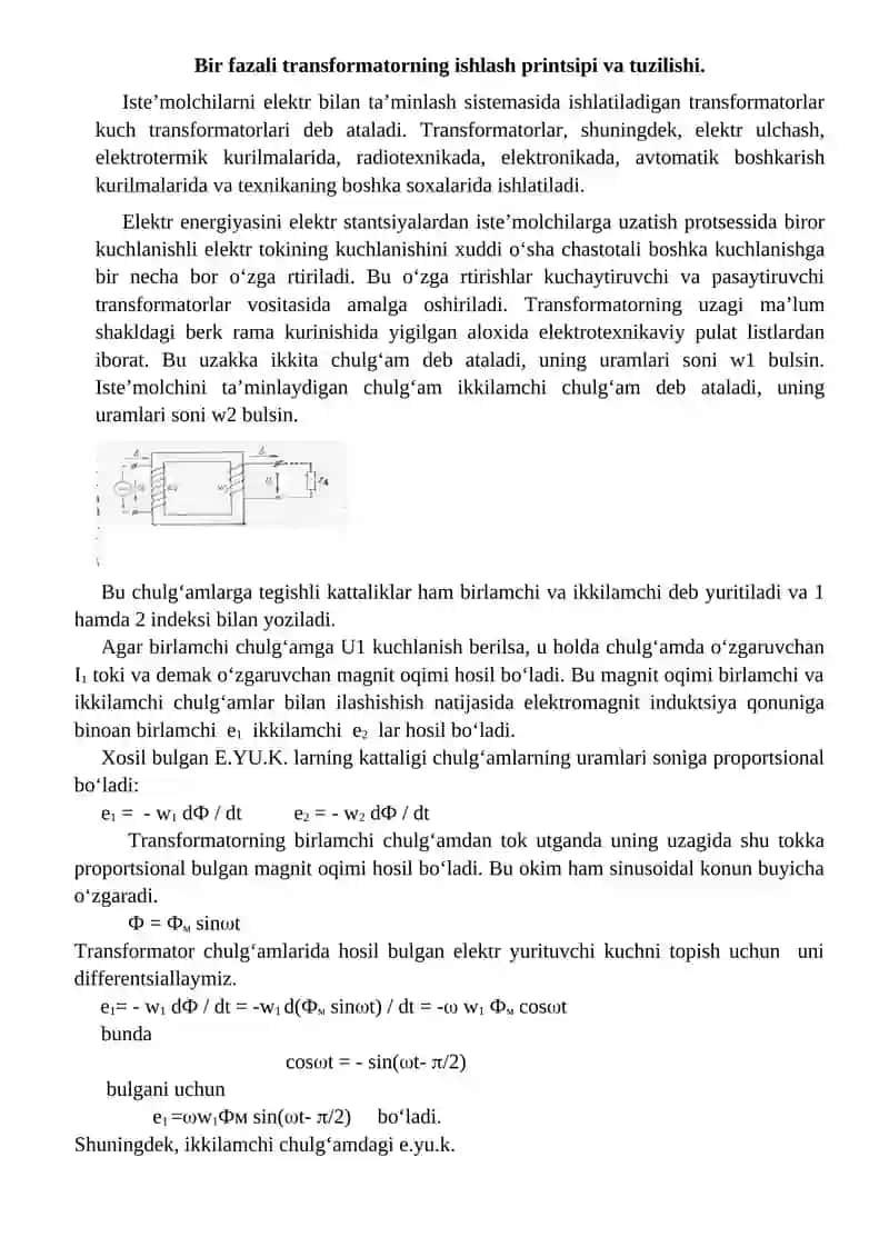Transformatorlar va ularning qo’llanilishi 2