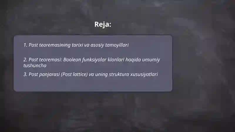 Post teoremasi va jegalkin polinomi 2