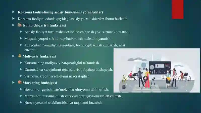 Korxona faoliyatining asosiy funksional yo‘nalishlari 2