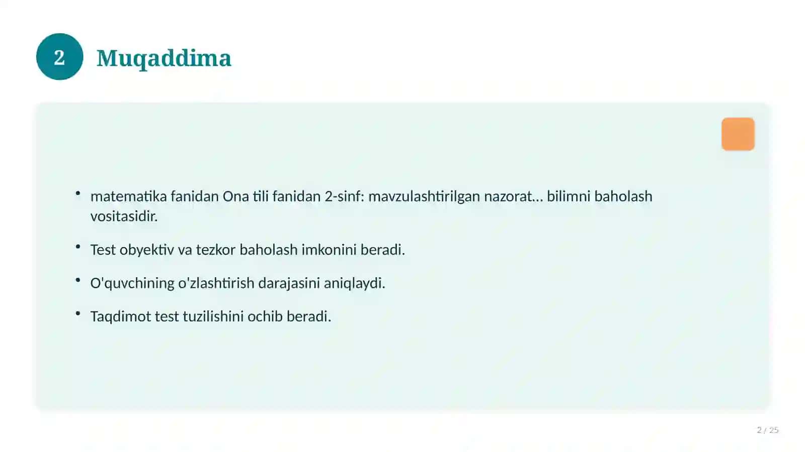 Ona tili fanidan 2-sinf: mavzulashtirilgan nazorat ishi va tahlil 2