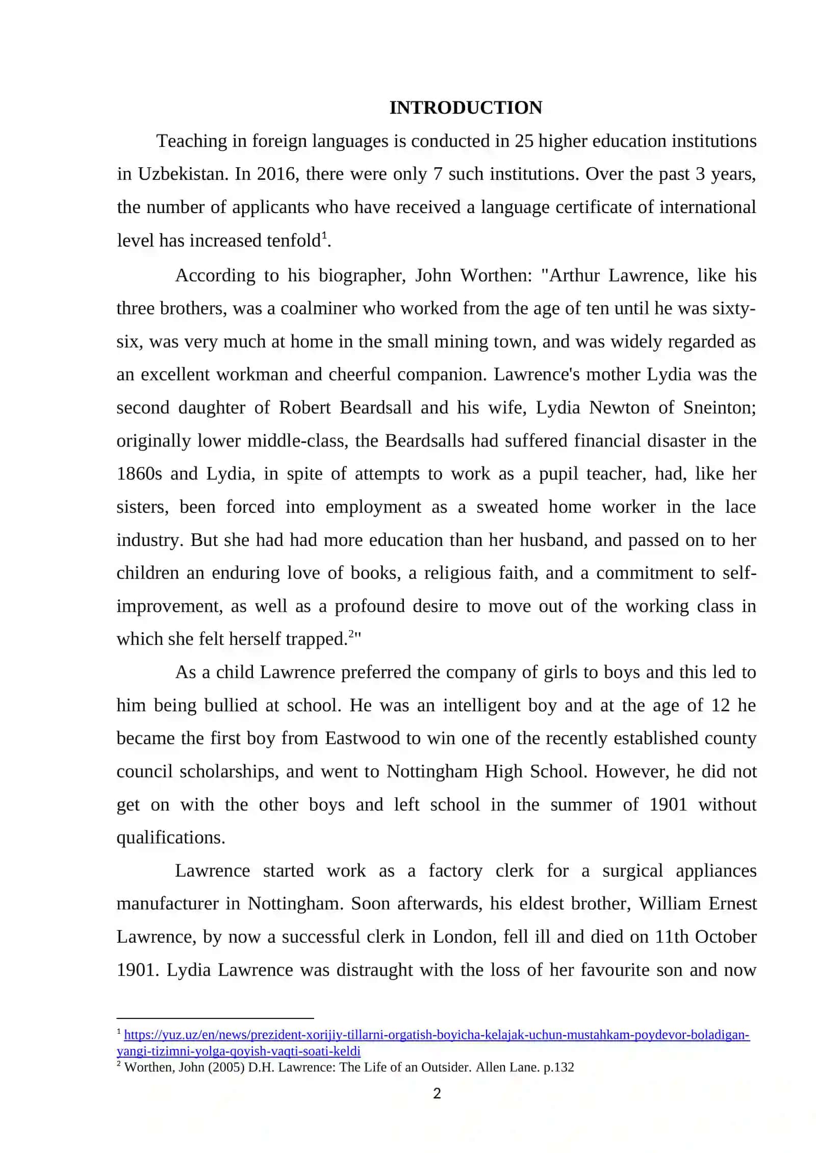 WORKING CLASS CHARACTERS IN THE WORKS OF D. H. LAWRENCE 2