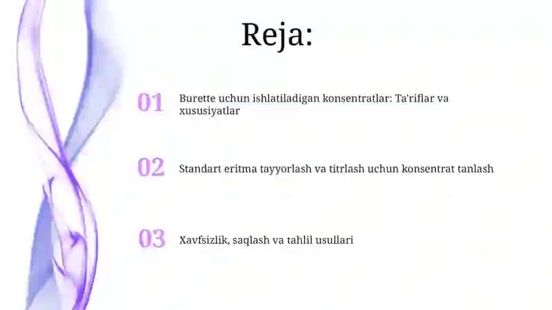 Byuretkamoslamasidaqoʻllaniladigankonsentratlar 2
