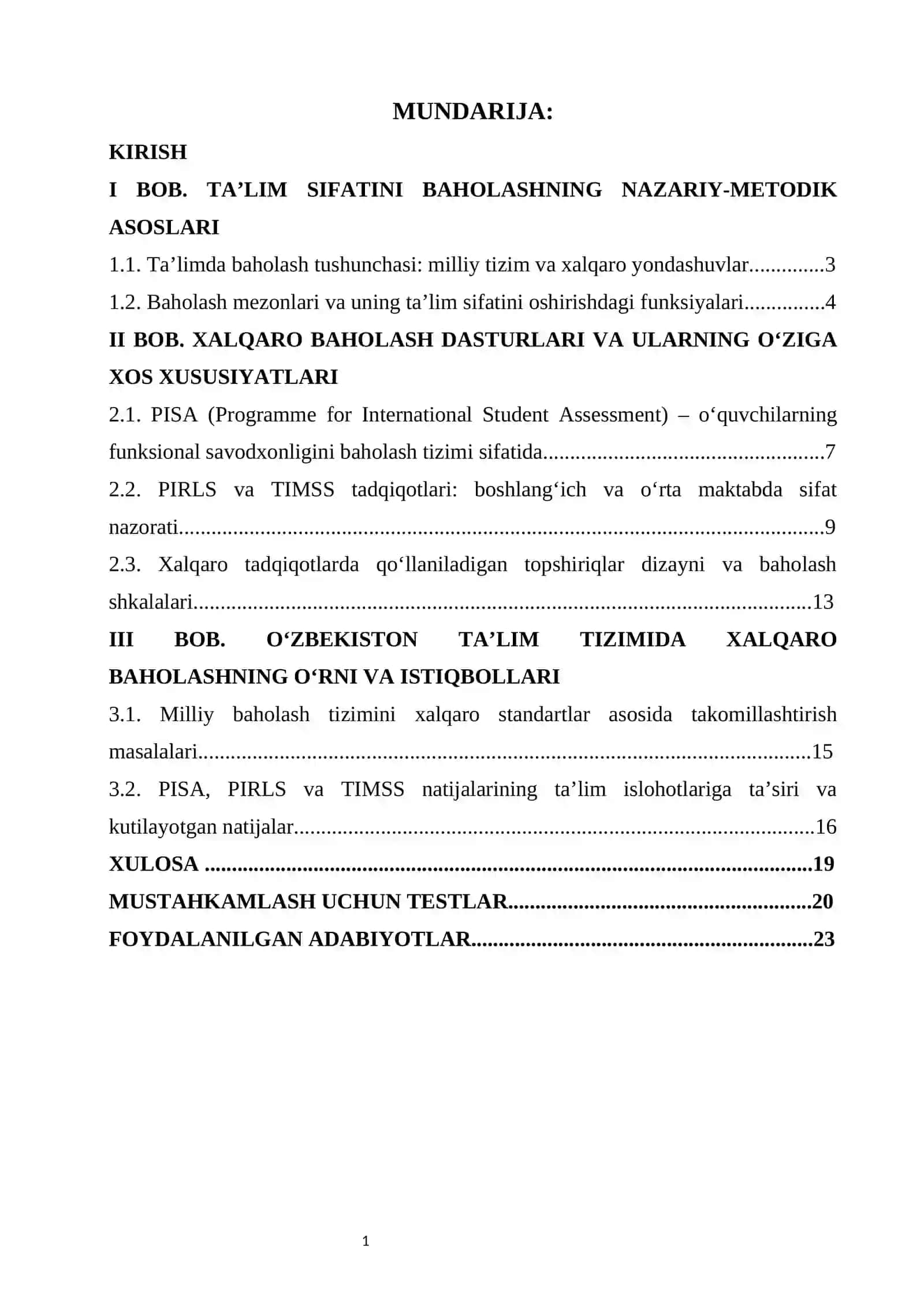 Xalqaro va milliy baholash mohiyati va mezonlari. PISA, PIRLS, TIMSS xalqaro tadqiqotlarining mamlakatimiz ta'lim tizimidagi ahamiyati 2