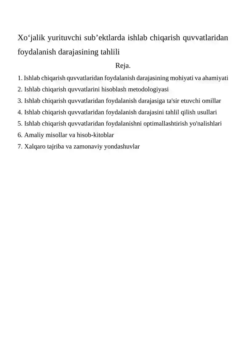 Ishlab chiqarish quvvatlari tahlili 2