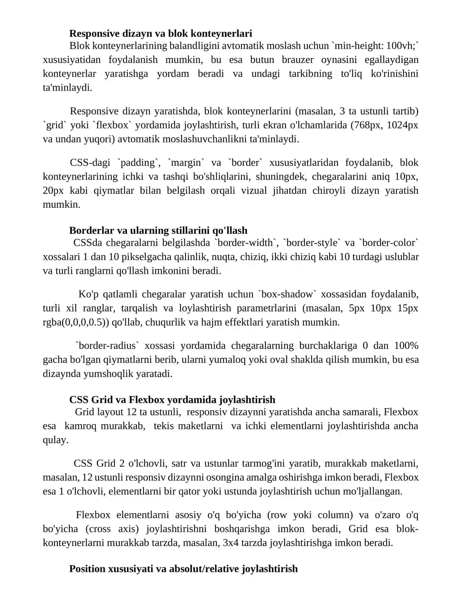 CSS blok konteynerlarini yaratish va ularga stil berish 2