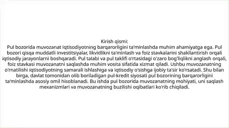Pul bozori munosabati 2