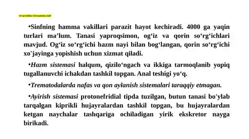 Sinfning hammavakillari parazitlari 2
