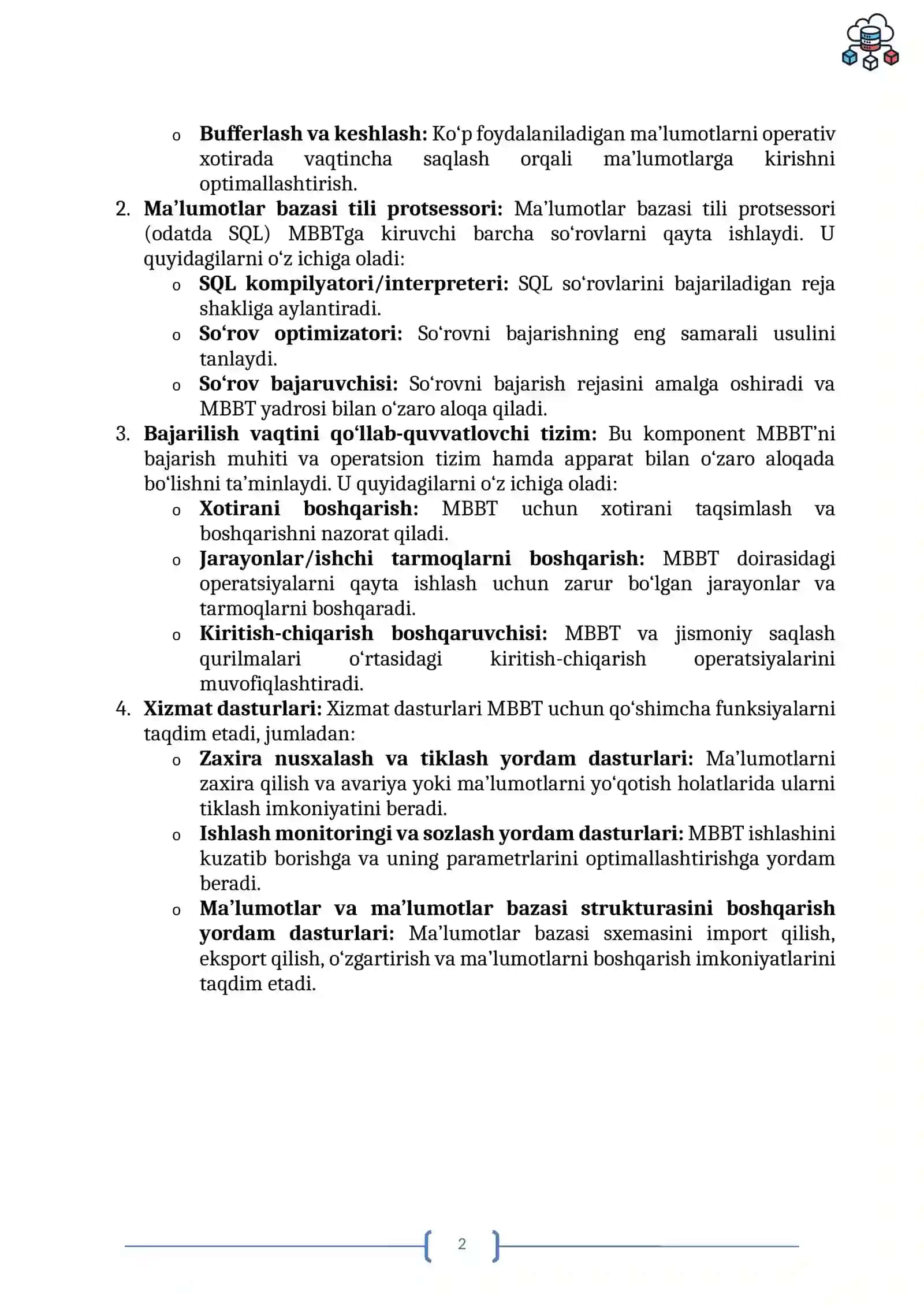 ORACLE MA’LUMOTLAR BAZASI 2