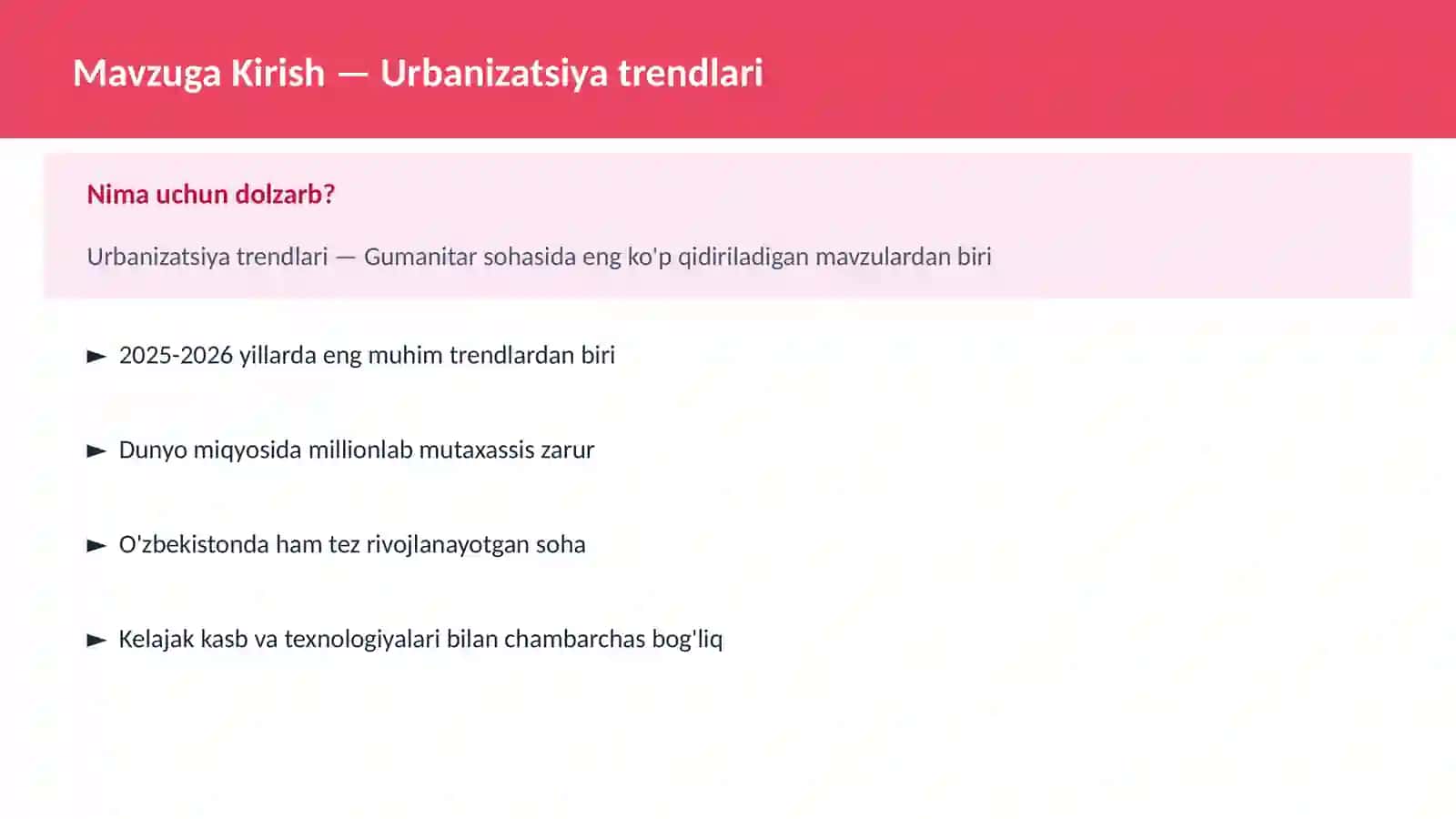Urbanizatsiya trendlari 2