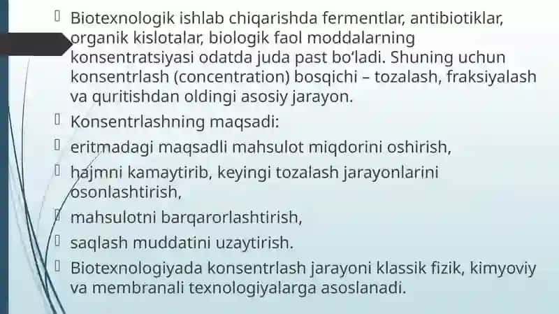 Mahsulotlarni konsentrlash. 2
