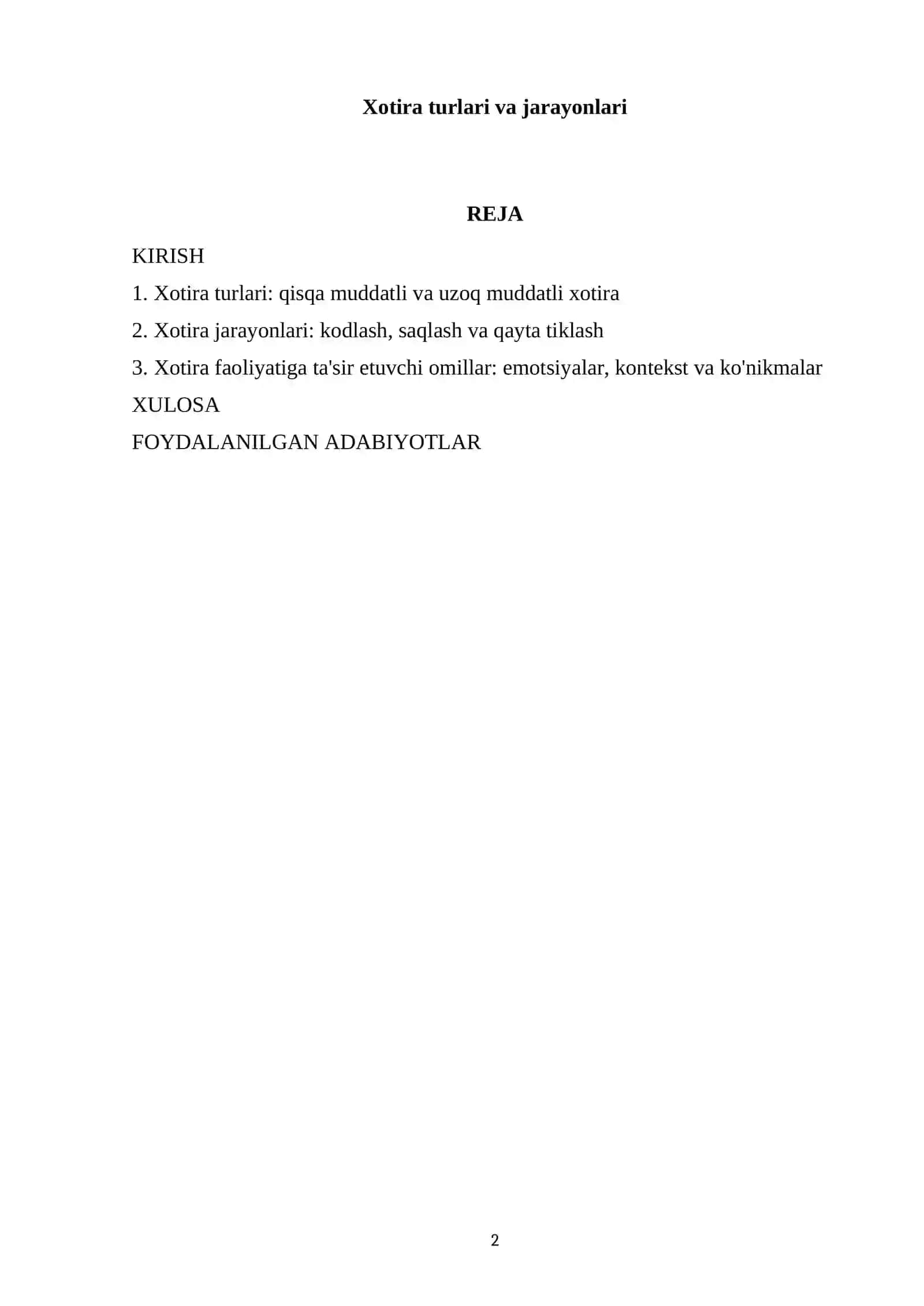 Xotira turlari va jarayonlari 2